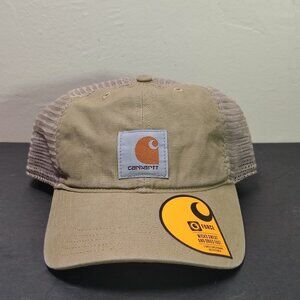 Carhartt Mesh Trucker Hat Cap Snap Back Khaki Beige Adjustable Panel Mens Logo